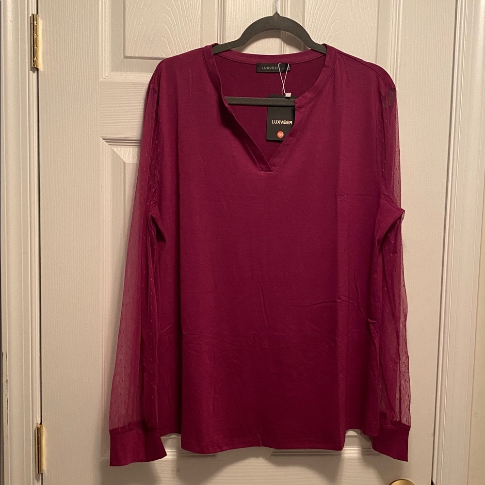 Luxveer Purple Blouse with Sheer Sleeves…size 2XL